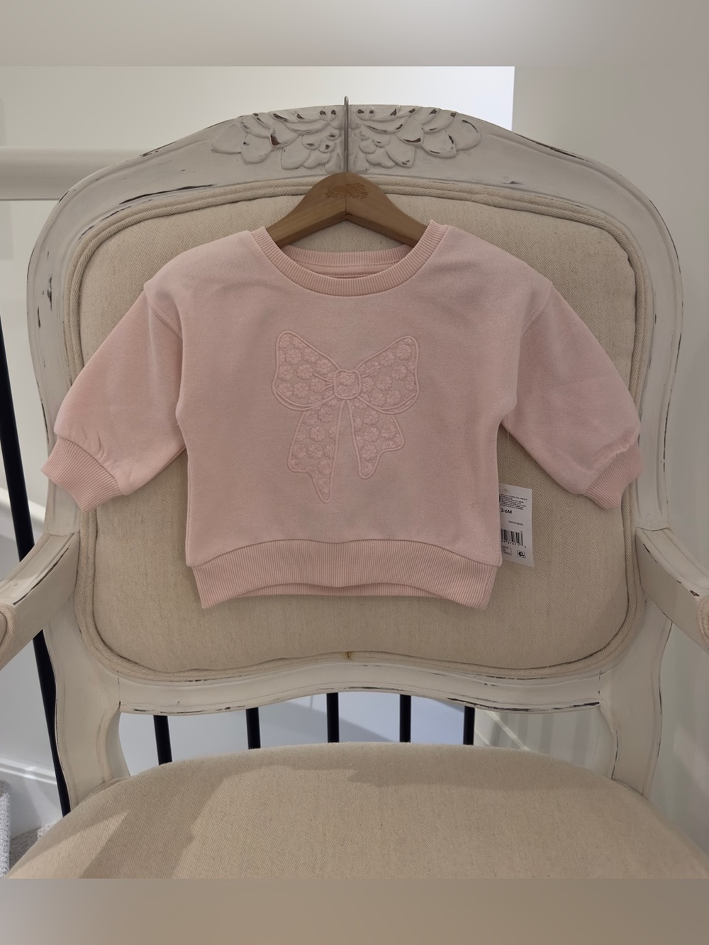 🩰 0~3 Mth Ballet Pink Embroidered Bow Baby Girl Sweatshirt NWT